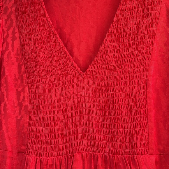 MAJE Smocked leopard jacquard dress red. Size 4 - Picture 3 of 8